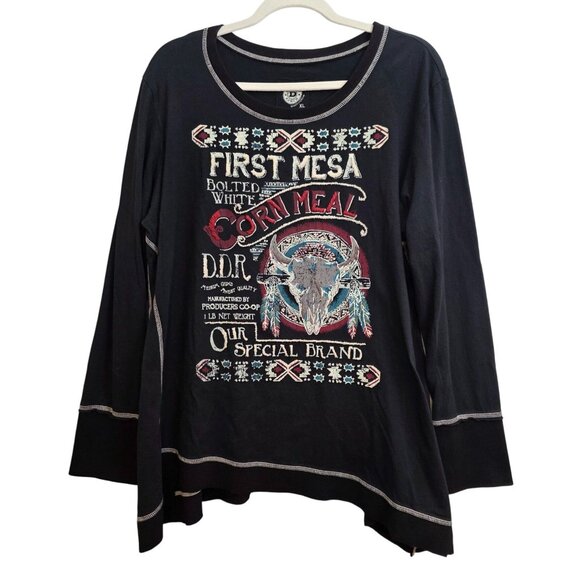 Double D Ranch Black Embroidered Beaded Top DDR Shirt Ribbed Hem Extra Large XL - Picture 1 of 7